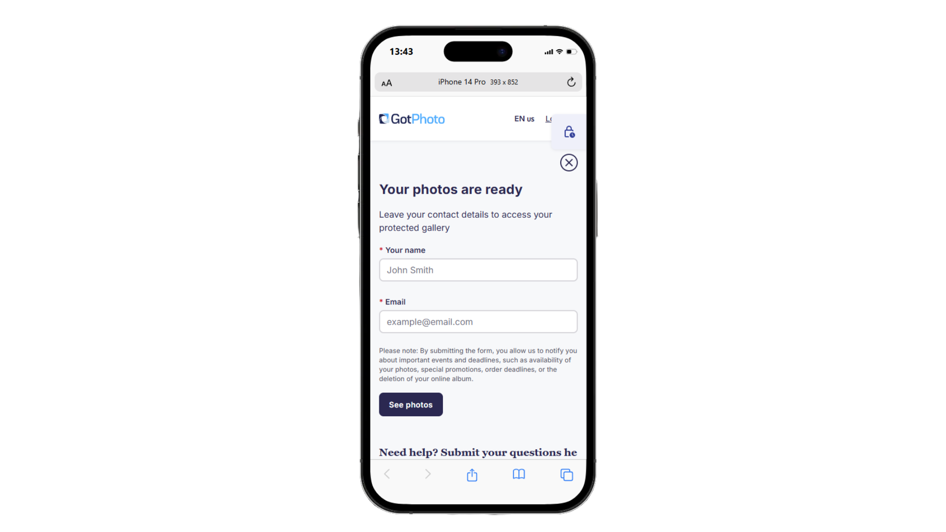 Embedded customer registration form
