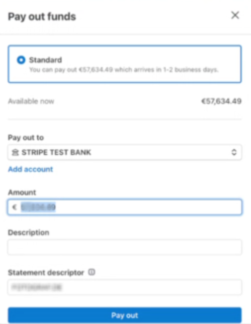 Payout amount adjustment screen