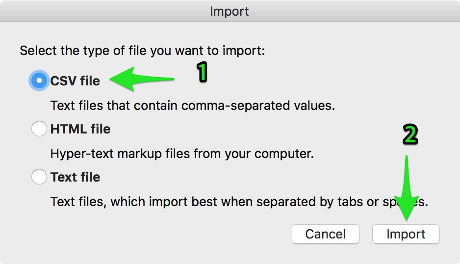 Screenshot of the file import dialog