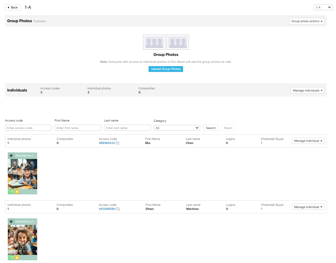 Photo galleries with index and contact info