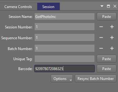 Scanned barcode appearing in metadata field