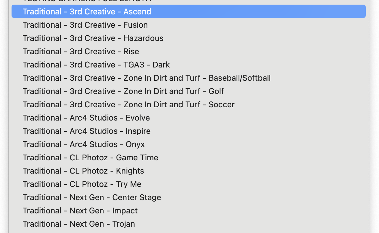 Traditional templates dropdown menu