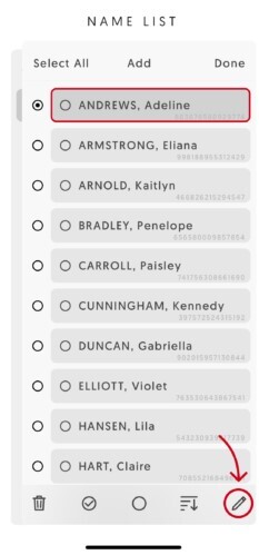 Entagged app group members list with a subject selected.
