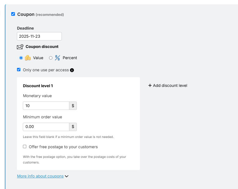 Create monetary coupon