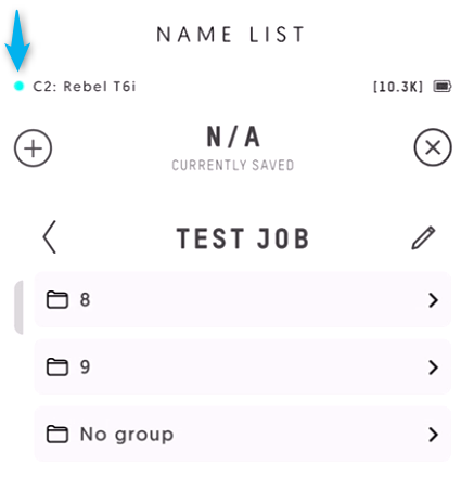 Screenshot of the Entagged app with a turquoise dot indicating connection.