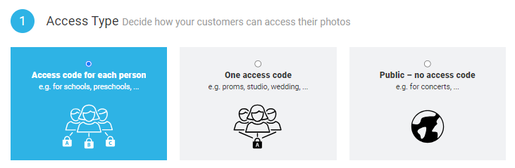 Access type options: 'Access code for each person' is selected.
