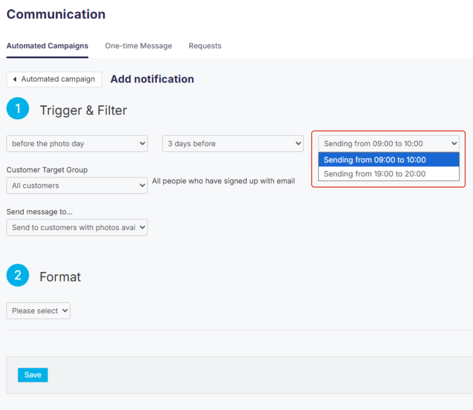 Time-of-day selection for scheduled notifications
