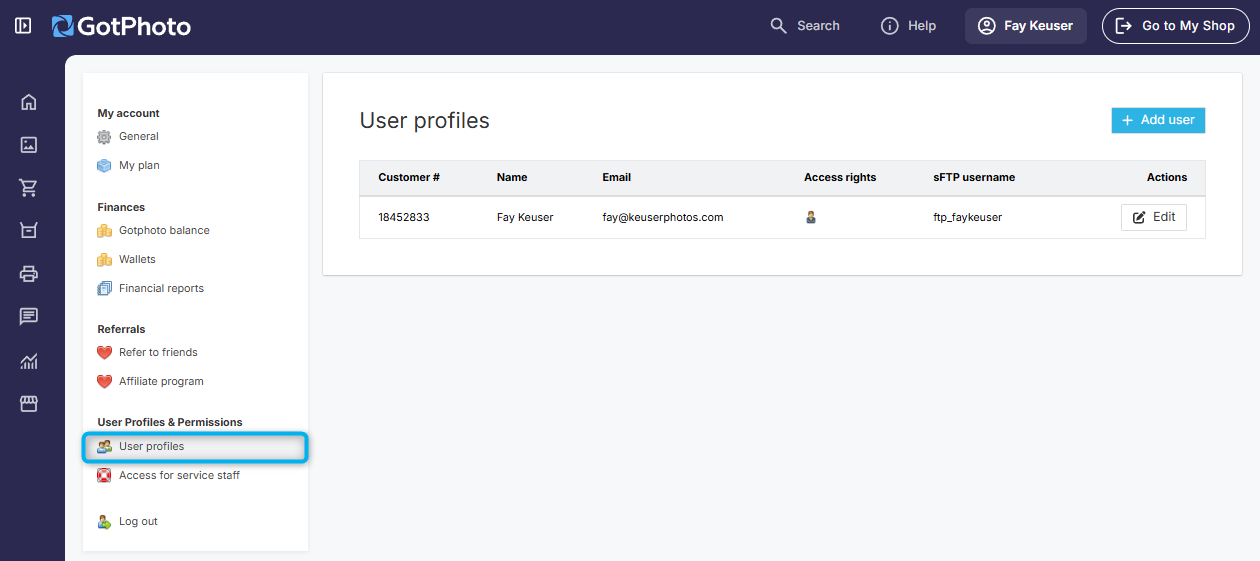 User overview panel