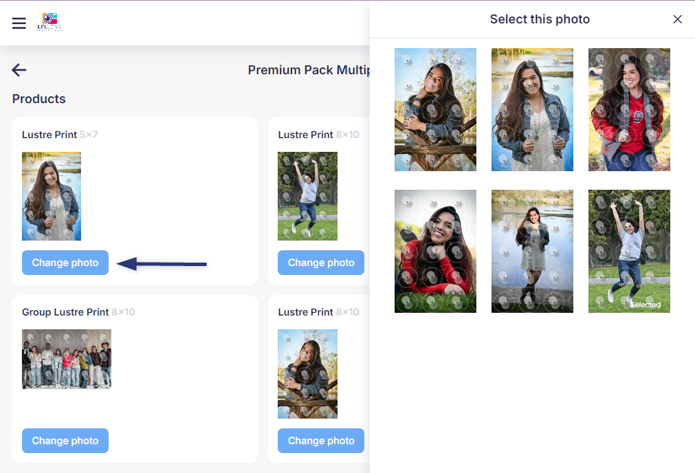 Screenshot of multi-pose photo selection.