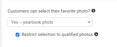 Favorite photo selection dropdown set to 'Yes - yearbook photo' with a restriction checkbox.