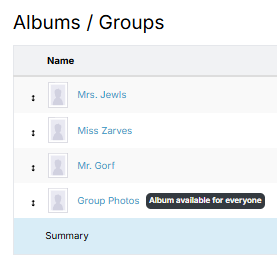 GotPhoto album list showing an album marked as 'Album available for everyone'.