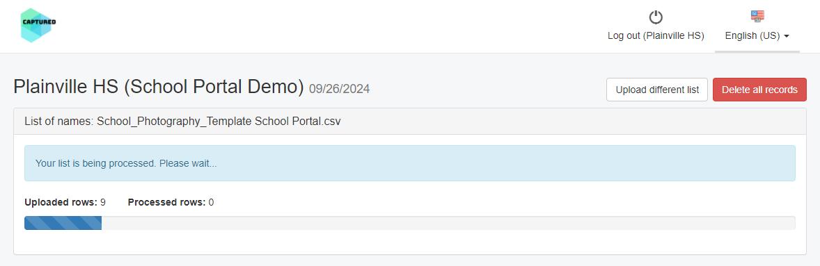 Upload processing progress bar.