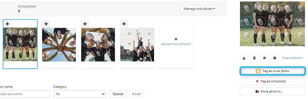 Preview interface with cover photo tag icon