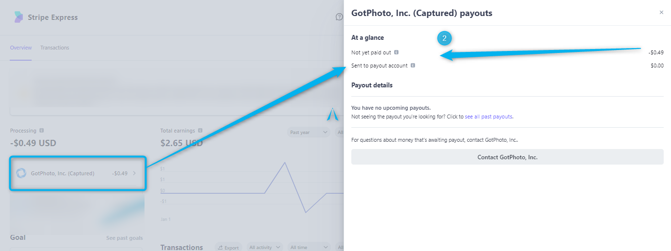 Stripe activity log showing different payment statuses