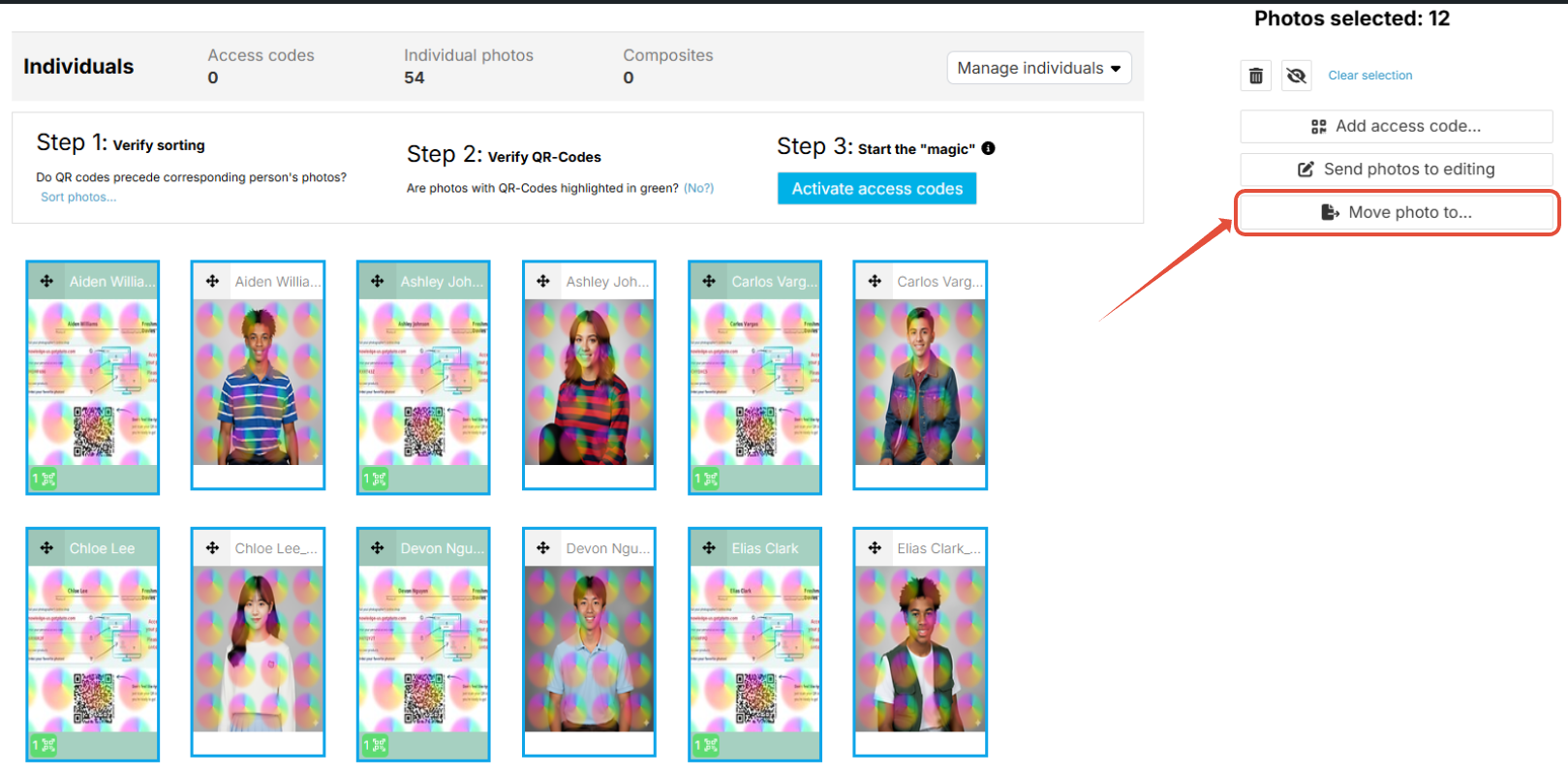 Move action button in photo management toolbar.