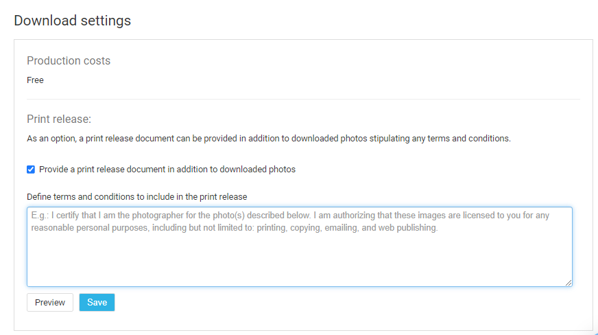 Print release text box in the download settings section