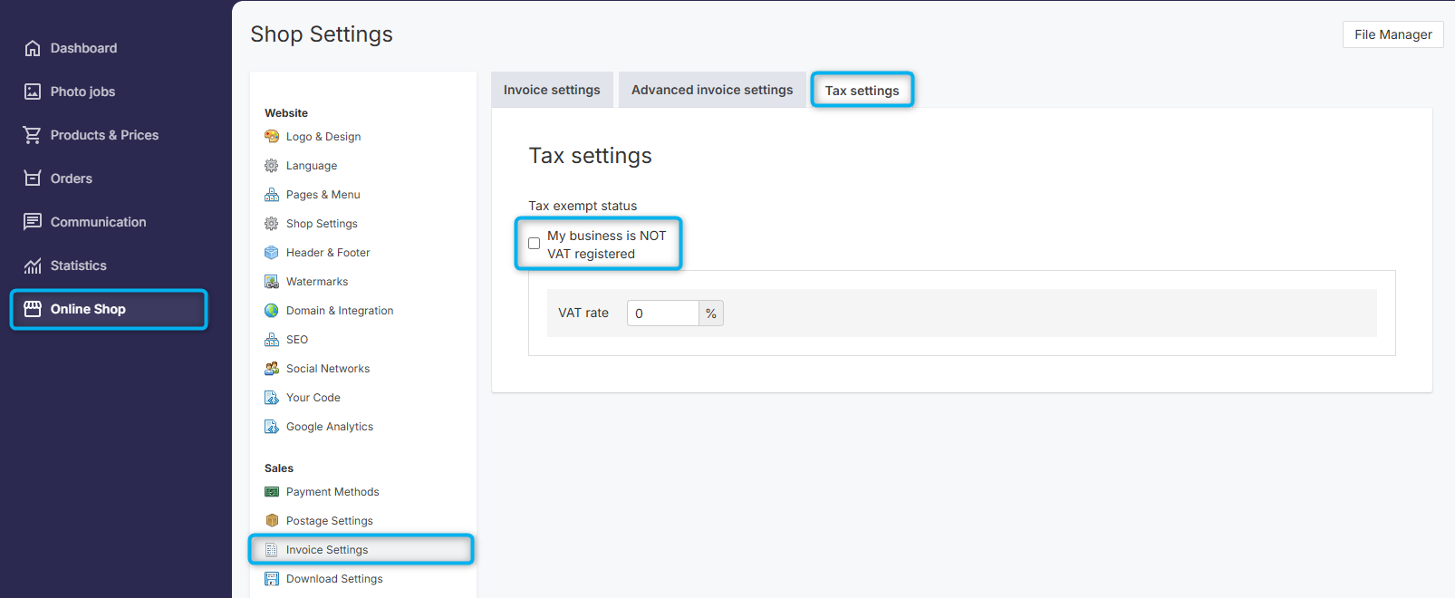 VAT-exempt checkbox in Sales Tax Settings
