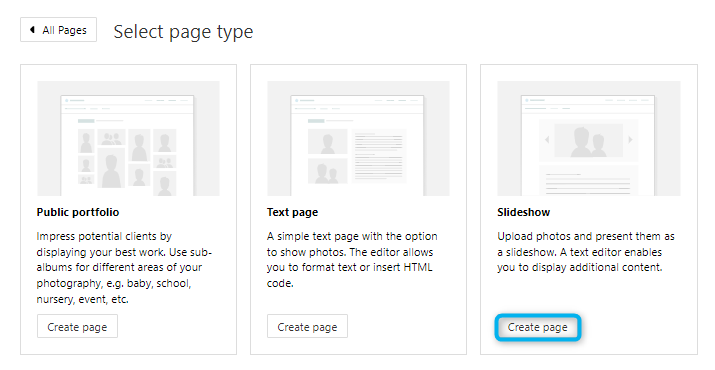 Create slideshow page option