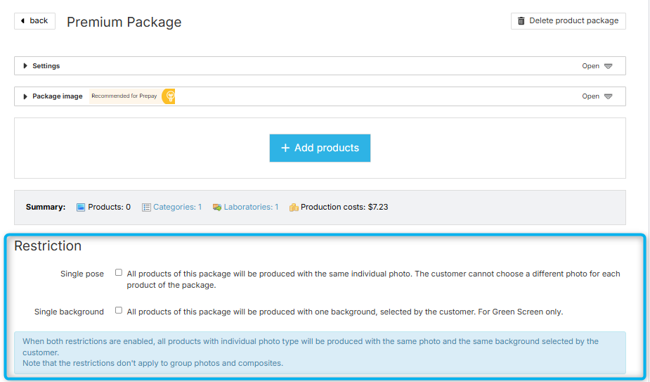 Package restrictions
