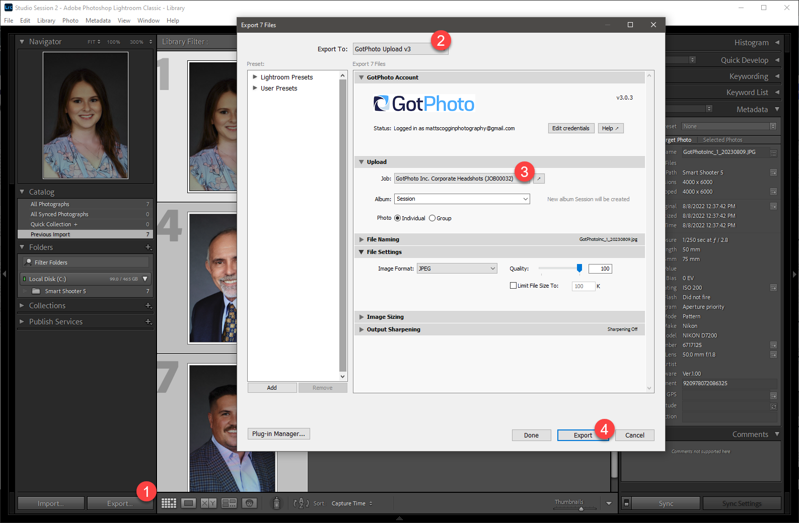 Lightroom export button