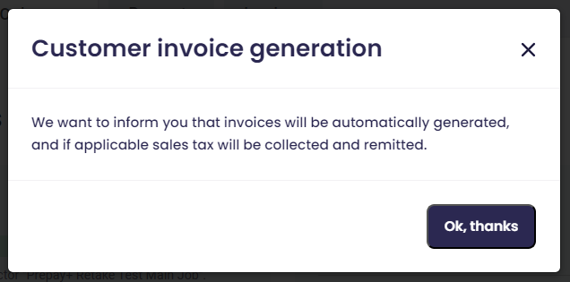 Confirmation popup for manually added Prepay order