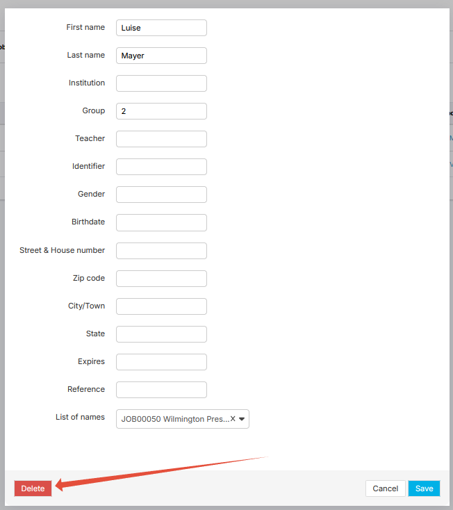 Delete button in edit view