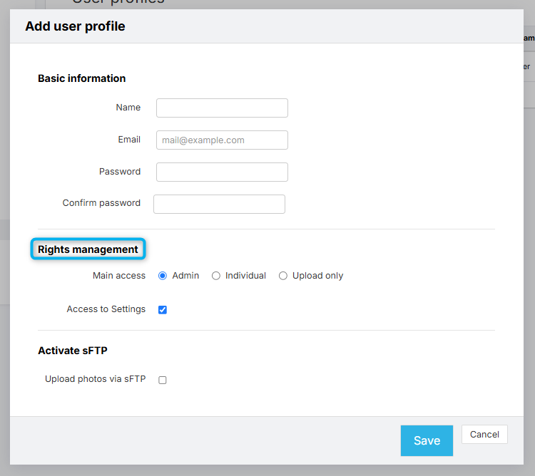Admin rights settings