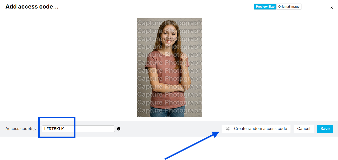 Click the Create a random access code button