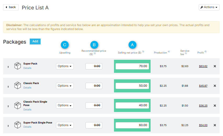 Upselling configuration options for a package
