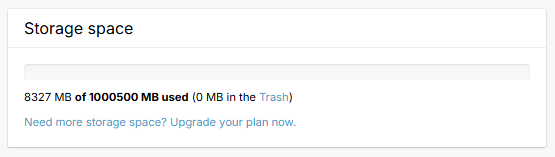 Storage usage shown on dashboard