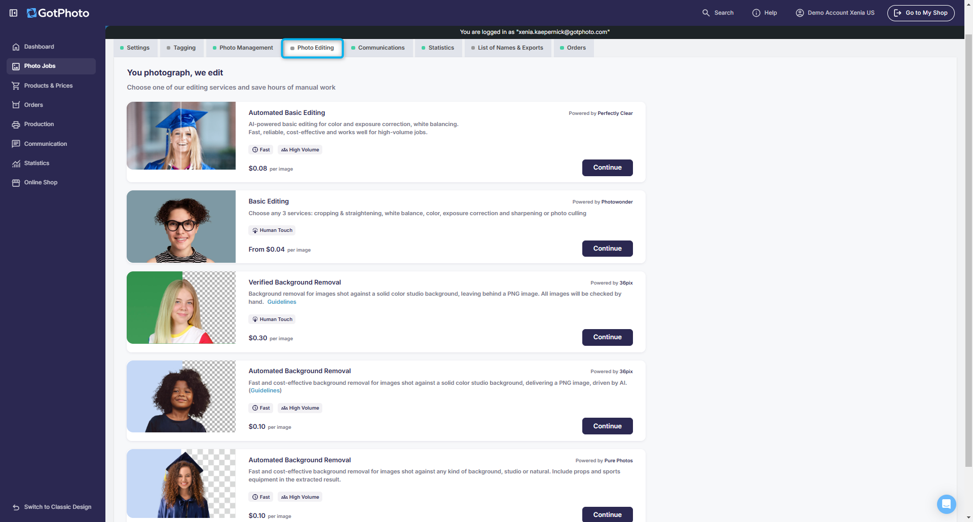Selecting service option