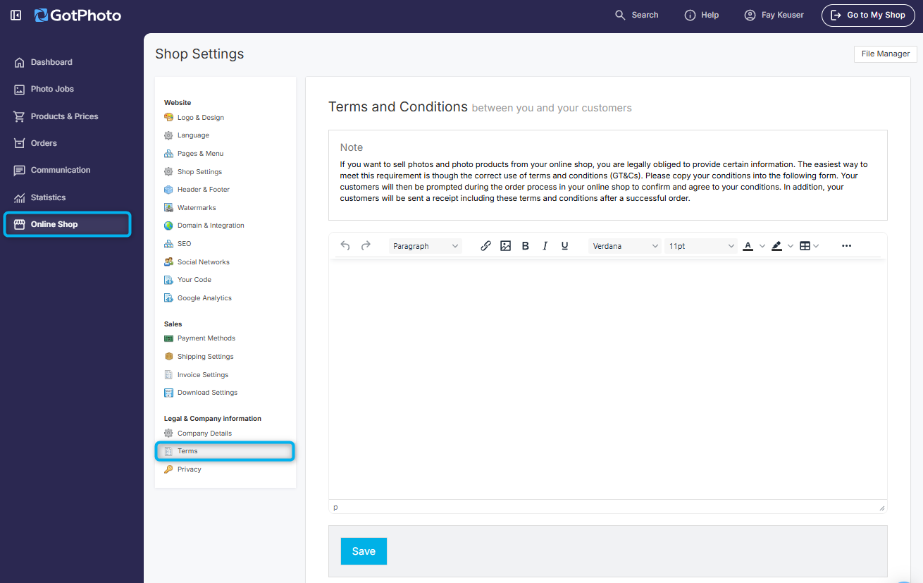 Terms and Conditions page screenshot