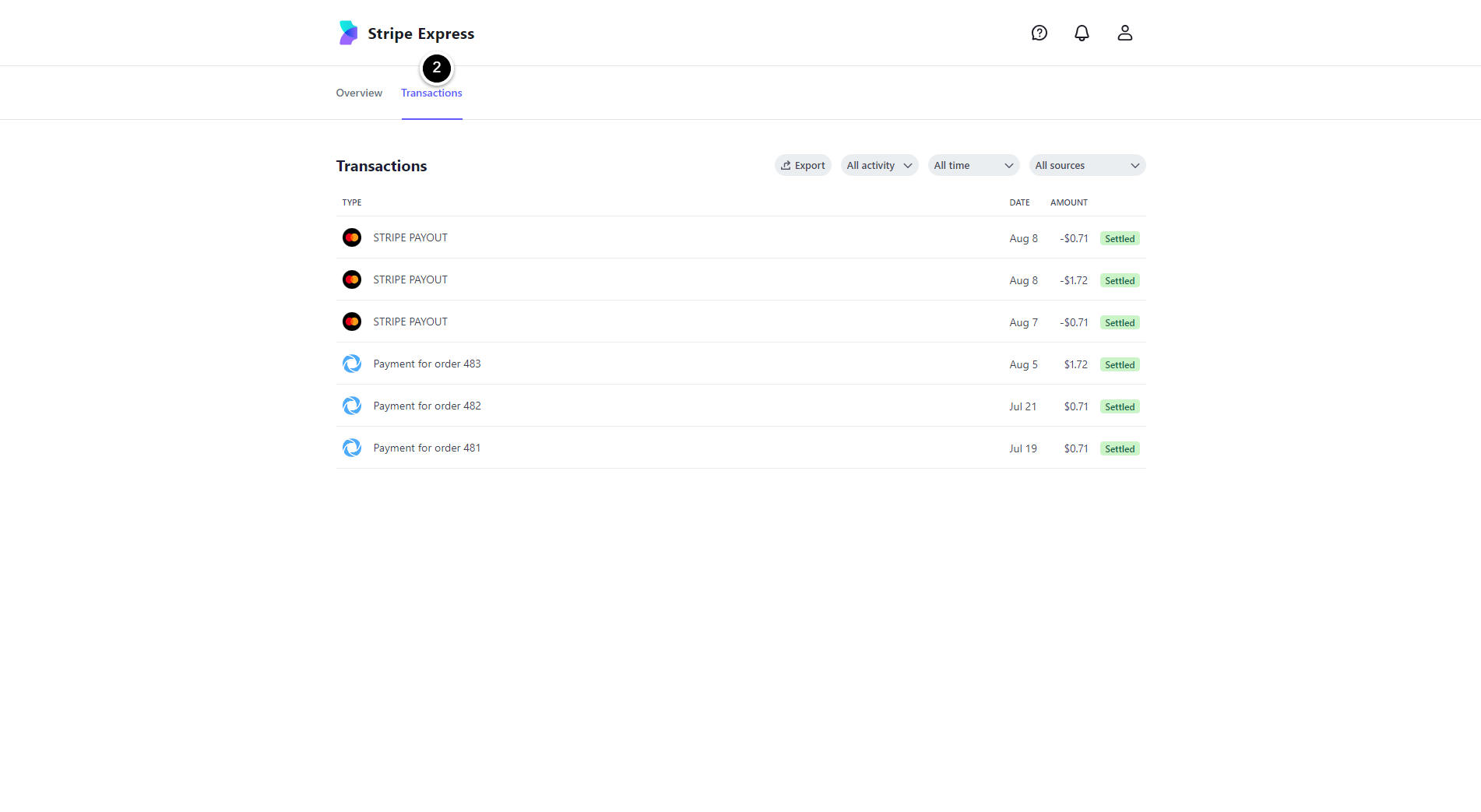 Stripe Dashboard interface with navigation menu